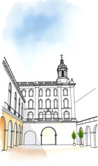 Elegant Watercolor Cityscape Illustration. AI Generated