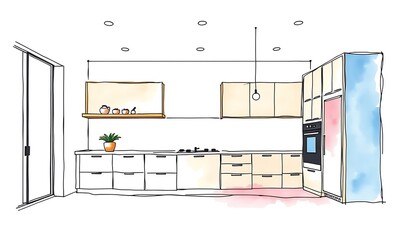 Hand-Drawn Modern Kitchen Design Sketch. AI Generated