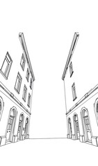 Naklejka premium Crisply Drawn City Street Perspective Illustration. AI Generated