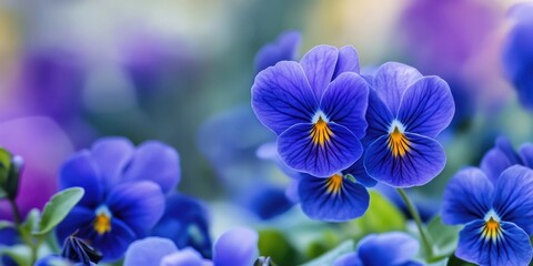 Vibrant blue horned violet flowers showcase their stunning beauty in this captivating image. The blue horned violet, known scientifically as Viola cornuta, enchants with its vivid colors.