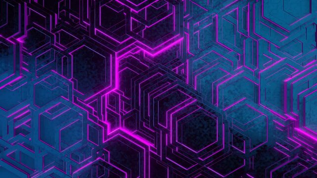 abstract hexagonal cyber surface. Futuristic pattern with blight glow light animation geometric texture 3d render seamless loop 