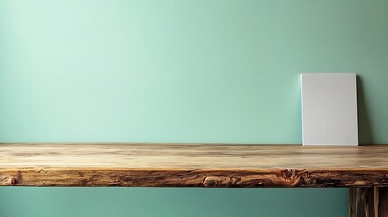 Clean Minimalist Canvas Mockup: Photo, Wide Shot on Rustic Wood Desk. AI Generated