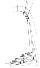 Elegant Hand-Drawn Sketch: Curved Staircase Design. AI Generated