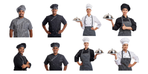 Professional Chefs in Dynamic Poses and Attire, PNG collection, set bundle, isolate on transparent or white background