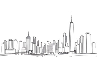 Sketched City Skyline Illustration: Minimalist Urban Drawing. AI Generated