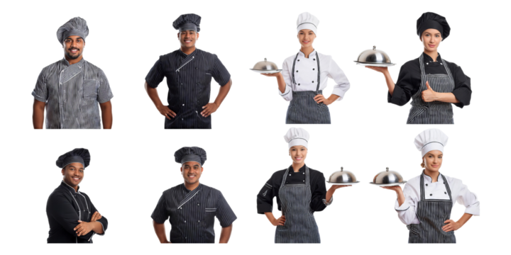Professional Chefs in Dynamic Poses and Attire, PNG collection, set bundle, isolate on transparent or white background
