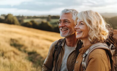 old couple is smiling and posing for a photo