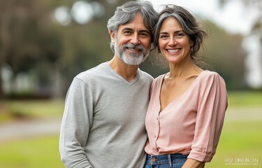 Obraz premium A man and woman are smiling for the camera