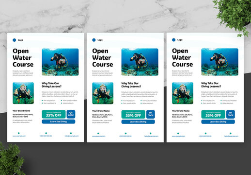 Blue And White Scuba Diving Flyer