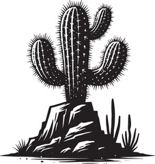 Desert Cactus silhouette vector illustration isolated on white background
