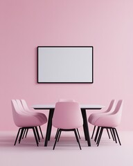 Illustration of a business meeting with people around a table in a pastel-toned minimalistic office, blank screen monitors in the background