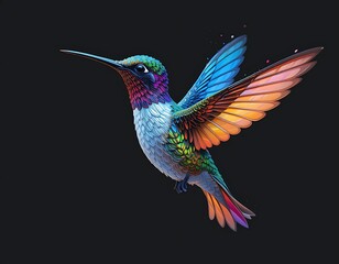 Obraz premium Vibrant Rainbow Hummingbird in Flight A Digital Masterpiece of Avian Beauty