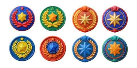 Colorful Award Badges for Achievement and Recognition, PNG collection, set bundle, isolate on transparent or white background