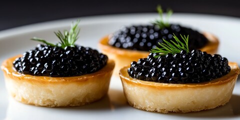 Delicious black caviar served in a tartlet, showcasing the luxurious appeal of black caviar, perfect for gourmet presentations and special occasions. Enjoy the exquisite flavor of black caviar.