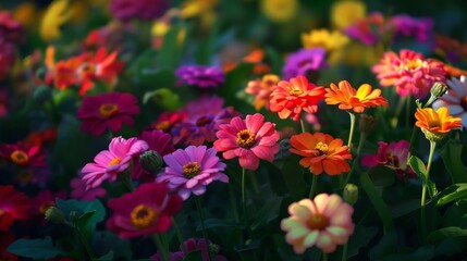 Obraz premium Vibrant Zinnia Garden in Summer Sunlight