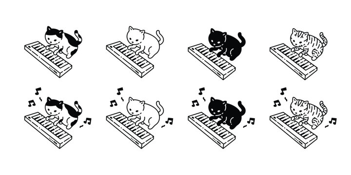 cat vector keyboard piano musician icon kitten turntable calico music note neko pet cartoon character munchkin illustration symbol clip art isolated design