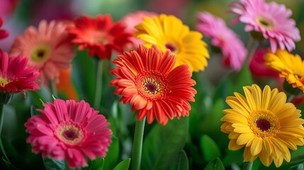 Vibrant Gerbera Daisies in Full Bloom: A Colorful Bouquet