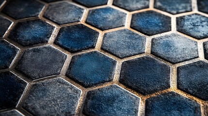 A futuristic honeycomb pattern in metallic silver and blue on a dark surface for a sleek tech aesthetic. 