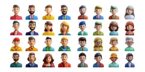 Diverse 3D Characters for Business and Professional Use, PNG collection, set bundle, isolate on transparent or white background