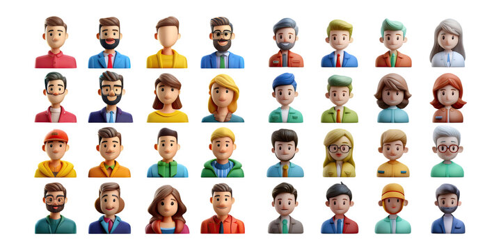 Diverse 3D Characters for Business and Professional Use, PNG collection, set bundle, isolate on transparent or white background