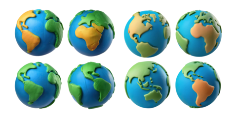 Colorful Earth Models with Unique Perspectives, PNG collection, set bundle, isolate on transparent or white background