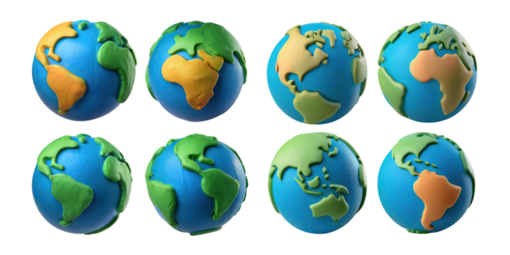 Colorful Earth Models with Unique Perspectives, PNG collection, set bundle, isolate on transparent or white background - Powered by Adobe