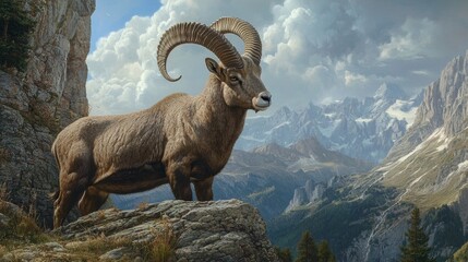 Fototapeta premium The stone ibex serves as a prominent symbol in the stunning landscape of the Brauneck area, highlighting the natural beauty and unique wildlife such as the stone ibex that attracts many visitors.