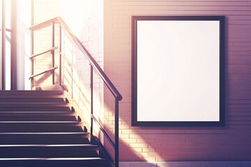 Empty Poster on Brick Wall with Stairs
