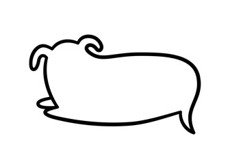 Dog pet speech bubble. Empty cute frame with tail. Hand drawn sketch doodle line animal frame design. Dog cute talk speech bubble. Puppy border. Vector illustrations isolated on white background.