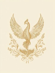 Obraz premium Never give up the mindset of persistence and victory. Golden phoenix illustration with ornate detailing on a light background