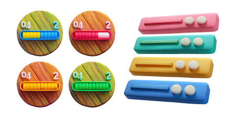 Colorful Progress Indicators for User Interface Design, PNG collection, set bundle, isolate on transparent or white background