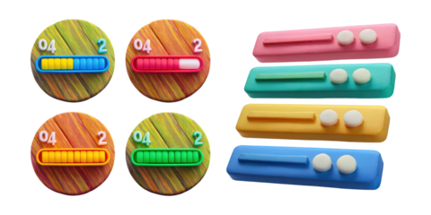 Colorful Progress Indicators for User Interface Design, PNG collection, set bundle, isolate on transparent or white background