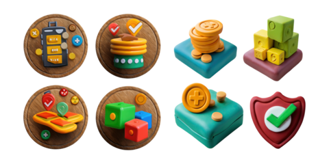 Colorful 3D Icons for Game and App Design, PNG collection, set bundle, isolate on transparent or white background
