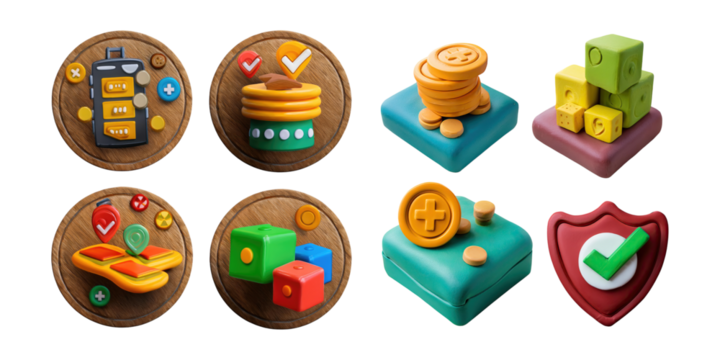 Colorful 3D Icons for Game and App Design, PNG collection, set bundle, isolate on transparent or white background