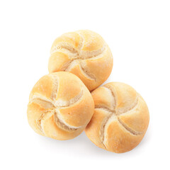 Delicious kaiser rolls on white background