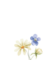 Greeting card template with watercolor flowers, floral frame, invitation hand painted. 