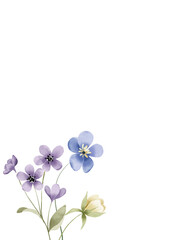 Greeting card template with watercolor flowers, floral frame, invitation hand painted. 