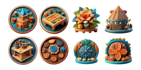 Colorful 3D Craft Models for Creative Projects, PNG collection, set bundle, isolate on transparent or white background