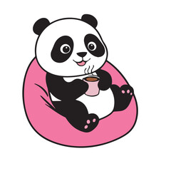 Kawaii cute illustration of little panda. Funny animal character in cartoon style