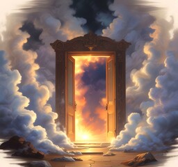 Illustration of mystery door with dramatic smoke.