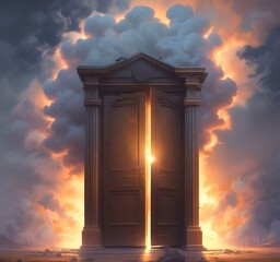 Illustration of mystery door with dramatic smoke.