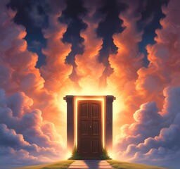 Illustration of mystery door with dramatic smoke.
