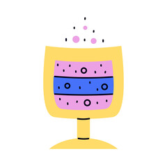 Fizz drink with bubbles illustration. Hand drawn vector colorful sparkling beverage cocktail in glass. Bar Menu Party Restaurant icon in cartoon flat style