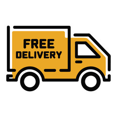 Fototapeta premium Minimalist Cargo Truck Illustration in Black and Yellow Icon Design