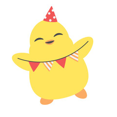 Little Chicken Holding Bunting Flag