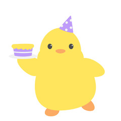 Cute Chick Holding Birthday Cake