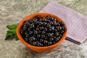 Ripe black currant in the bowl