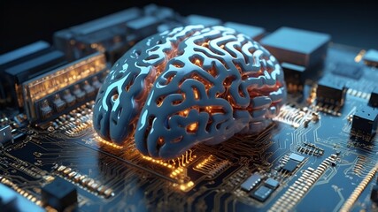 Digital brain with circuit and AI cocept. 3D Rendering.