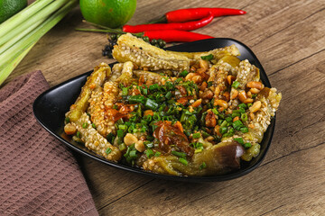 Asian cuisine baked eggplant with peanut