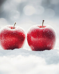 Frozen apples in the winter garden